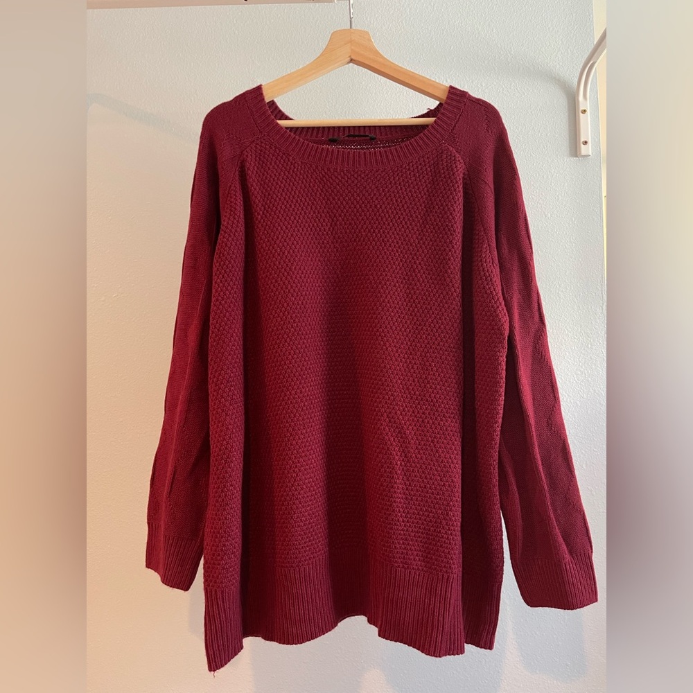 BloomChic Textured Crew Neck Sweater - Raspberry - Picture 2 of 4